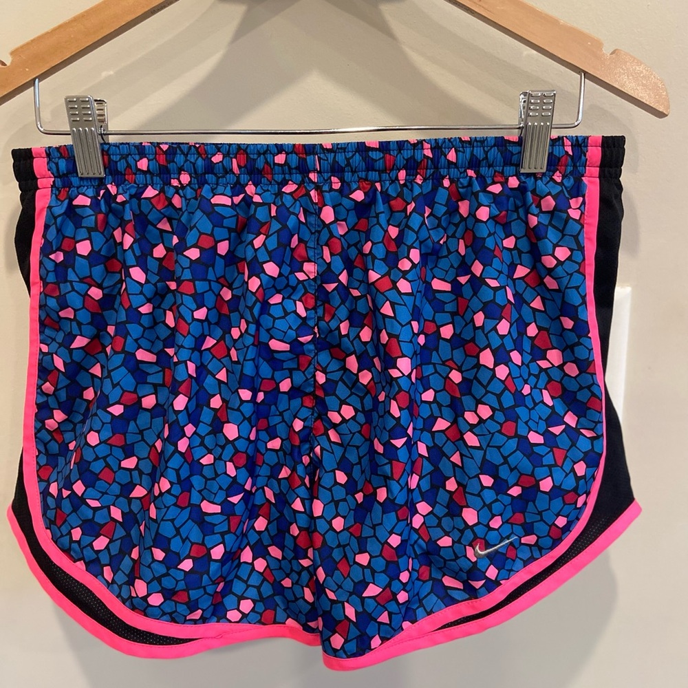 Nike Blue and Pink Dri  Fit Athletic Shorts with Curved Hem